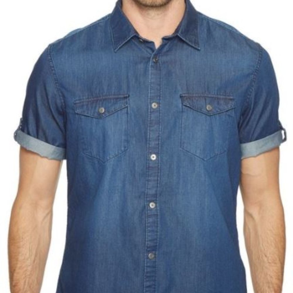 Men's CK Short Sleeve Button Down Jean Shirt